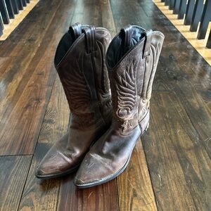 Brown leather cowgirl boots